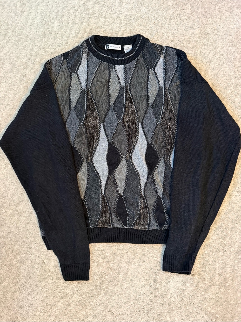 VTG Bachrach Men’s Crewneck Sweater Size XL Coogi Style Black/Gray 90s